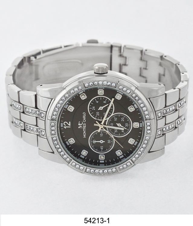 5421-Montres Carlo CZ Stone Metal Band Watch