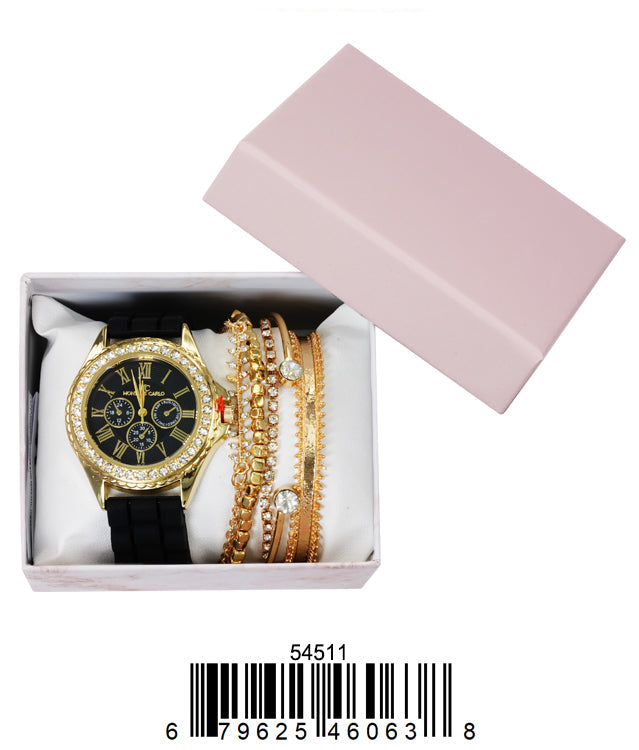 5451-JB31 Gift Boxed Rubber Band Watch with Jewellery Sets