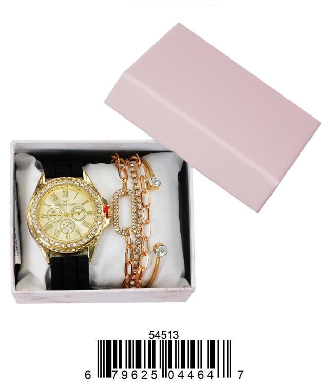 5451-JB31 Gift Boxed Rubber Band Watch with Jewellery Sets