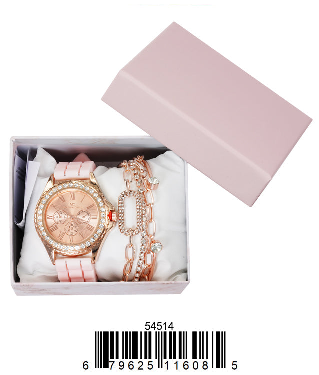 5451-JB31 Gift Boxed Rubber Band Watch with Jewellery Sets