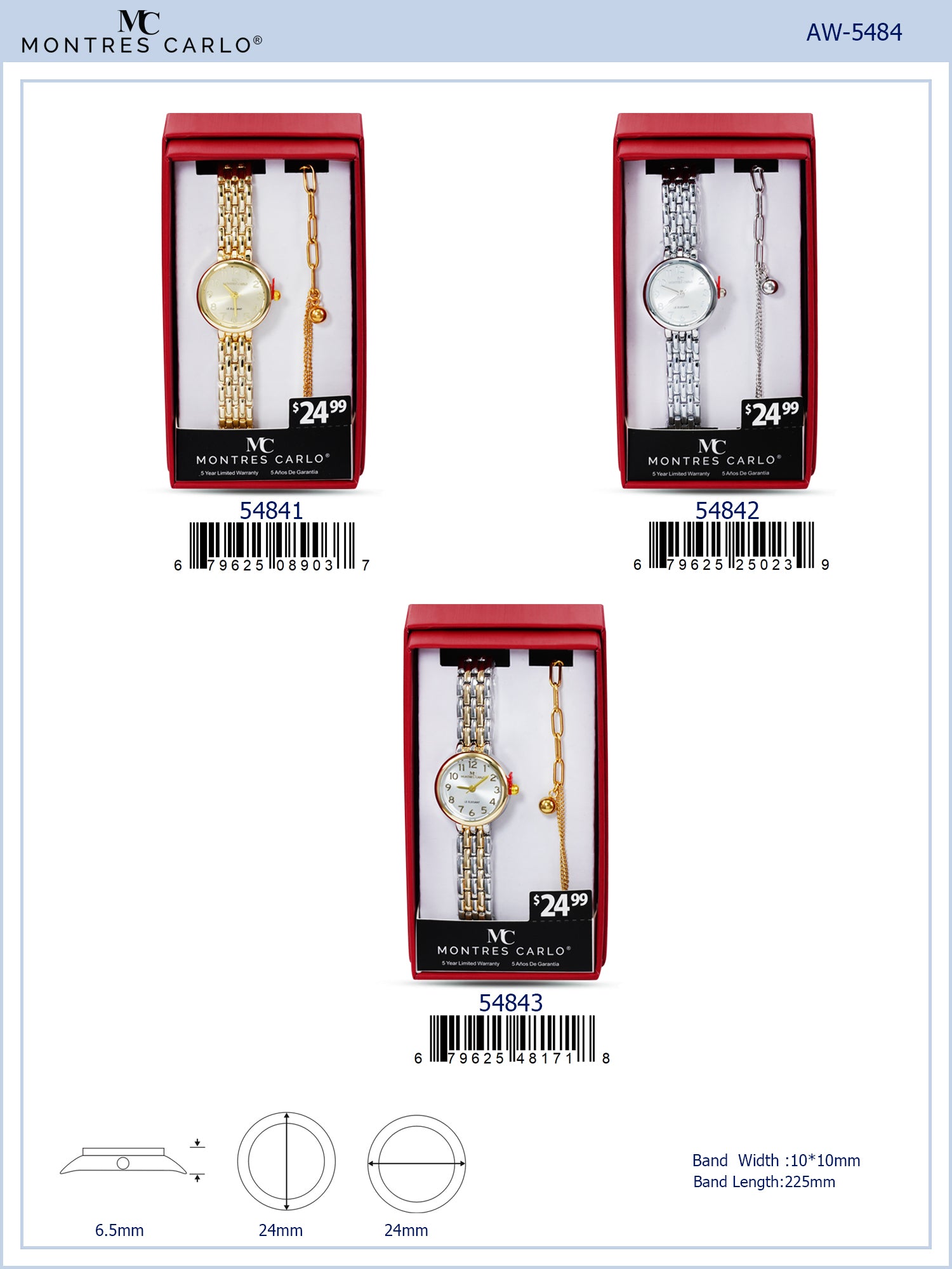 5484-JB - Montres Carlo Jewlery Gift Box with Metal Watch